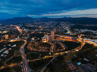 San Salvador city at night from aereal view, El Salvador