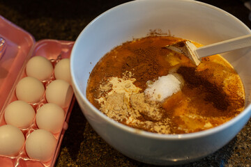 pumpkin mix in bowl for pies