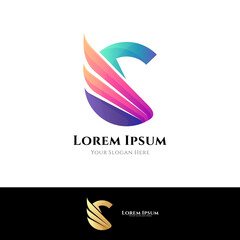 Letter G and wing colorful logo template with gradient colors