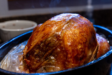 Roasted turkey in the pan