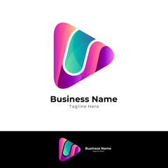 Simple media play logo template with gradient colors
