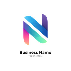 Simple initial letter N logo template with multiple gradient colors