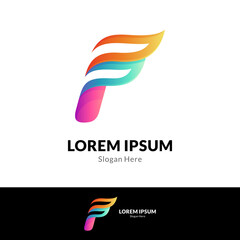Obraz premium Letter F logo template with flames in gradient color style
