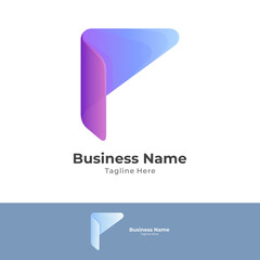 Initial letter P logo template with transparent gradient colors