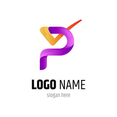 Fototapeta Letter P and check logo design template in purple and yellow gradient color obraz