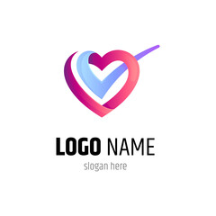 Heart and check logo design template in minimalist line style