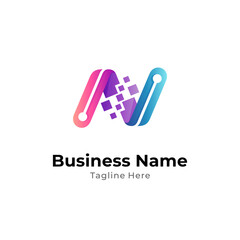 Letter N technology digital logo concept ready for use