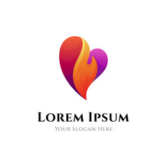 Hot heart logo, love logo template