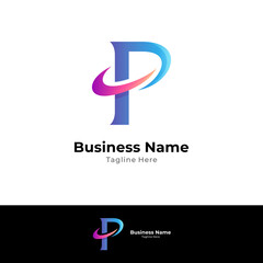 Simple letter P flat logo with swoosh shape