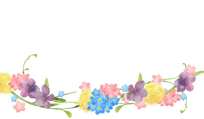Naklejka na ściany i meble 春の草花のデコレーション　水彩画