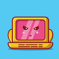 cute laptop mascot with mad expression isolated cartoon in flat style