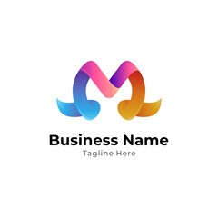 Obraz premium Colorful letter M logo with 3d ribbon shape concept