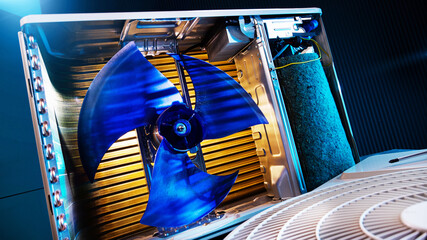 Fan, electrical engine and hydraulic module of a modern air conditioner.
