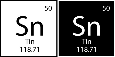 Tin symbol. Chemical element. Periodic table. Atomic number. Black and white square. Vector illustration. Stock image.