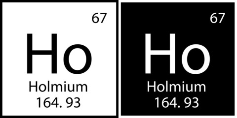 Holmium symbol. Atomic number. Periodic table. Black and white square. Chemical element. Vector illustration. Stock image.