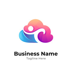 Obraz premium people and cloud logo concept with gradient colors