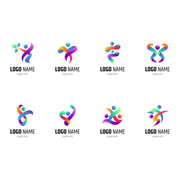 physiotherapy logo set, people health care logo collection