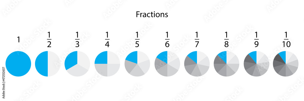 Poster blue circle fractions. mathematic sign. business set. info chart. segment infographic. vector illust