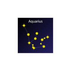 Aquarius constellation. Astrology figure. Horoscope symbol. Blue star background. Vector illustration. Stock image.