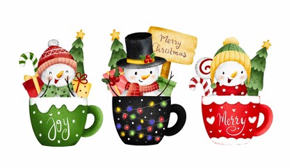 Set of snowman in the cup 