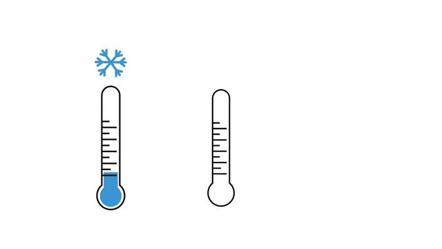 animated set thermometer icon symbol hot and cold temperature. isolated on a white and green background