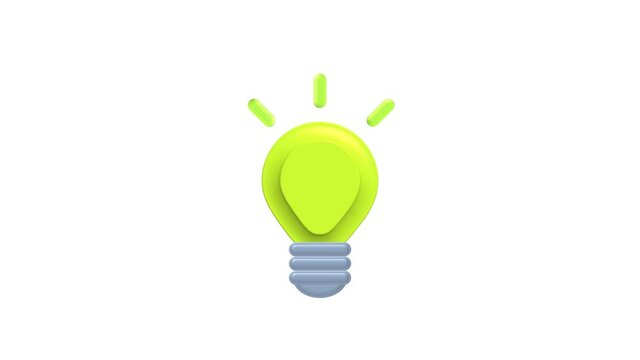 animated colorful light bulb 3D icon. for the concept of ideas and cheerful