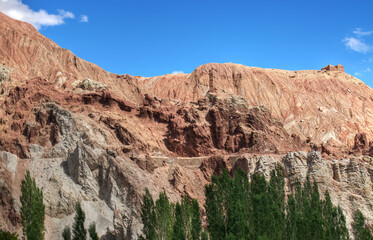 Ruins at Basgo Monastery with stones , rocks. Vinatge architecture of old Ladakh, Jammu and Kashmir, India.