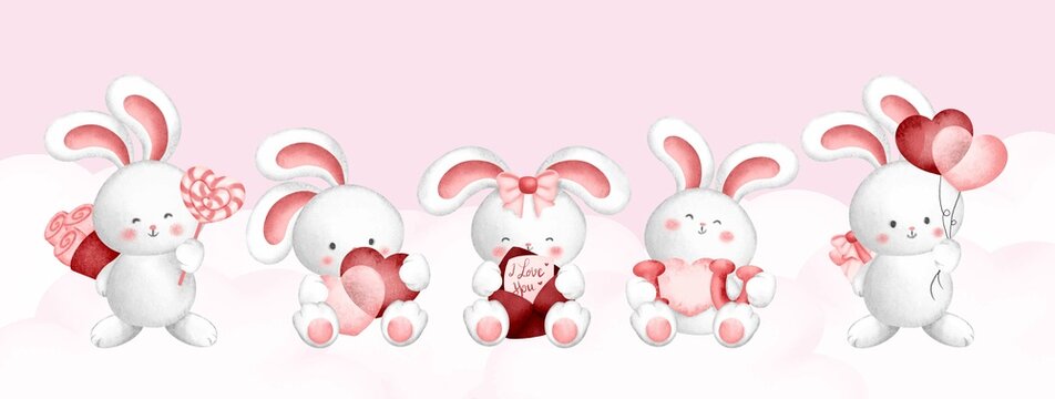Set of Valentine's rabbit character 
