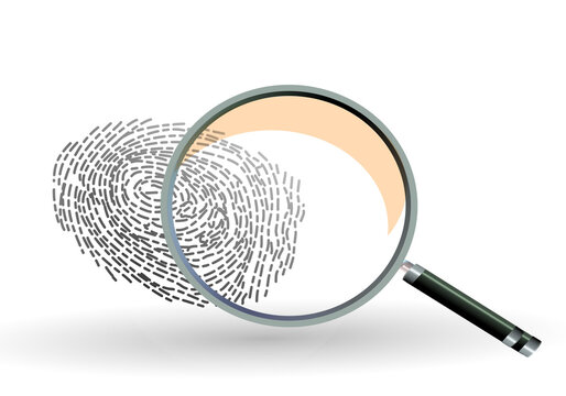 fingerprint search seek investigate magnify glass  zoom len isolated - 3d rendering