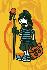 Illustration of a cleaning service with a dog character ready to work in a relaxed style