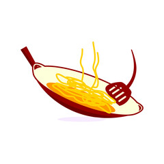 Vector Fried Noodle in a Wok And Spatula