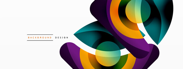 Abstract background with color geometric shapes. Beautiful minimal backdrop with round shapes circles and lines. Geometrical design. Vector illustration