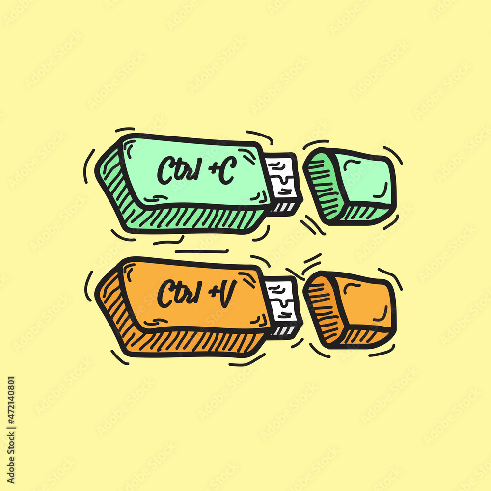 Aufkleber flash disk using doodle or hand drawing style with ctrl c and ctrl v