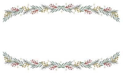 水彩風　クリスマスの植物素材　フレーム　ベクターイラスト