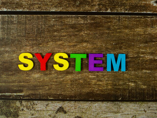 system wording colorful wooden on wood background