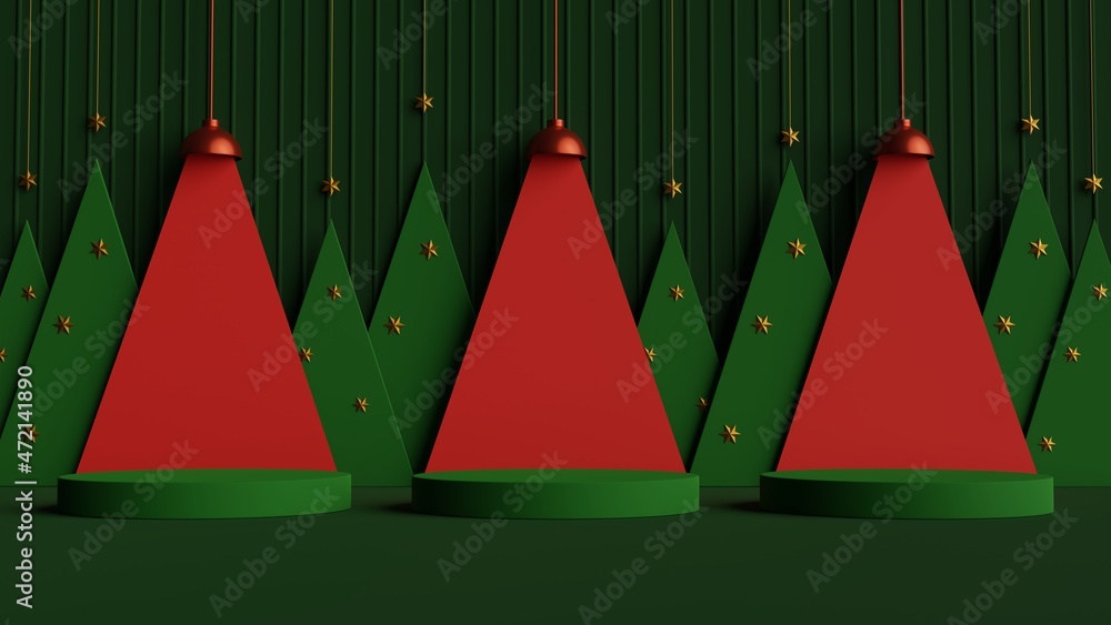 Poster minimal scene with geometric cylinder podium on midnight green background.merry christmas and happy 