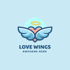 Vector Logo Illustration Love Wings Simple Mascot Style.