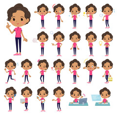 様々な感情表現をするスポーツウエアを着たアフリカ系アメリカ人女性のセット