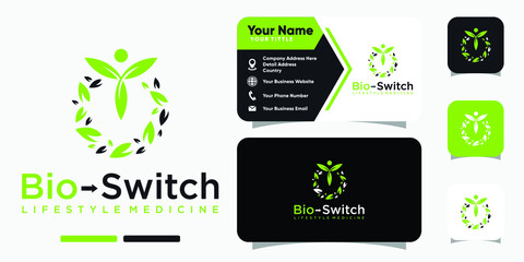 Bio Switch leaf nature logo and business card design vector template