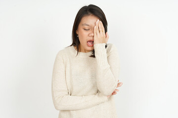 Headache of Beautiful Asian Woman Isolated On White Background