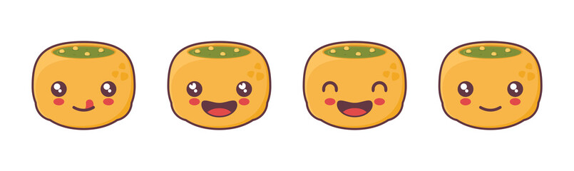 cute panipuri cartoon. indian street food illustration, with different facial expressions