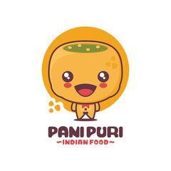 Obraz premium cute panipuri cartoon mascot. indian street food illustration, suitable for, logos, prints, labels, stickers