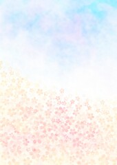 春霞のもとで咲く桜の花のイラスト