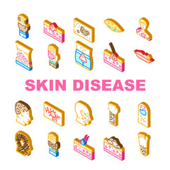 Skin Disease Human Health Problem Icons Set Vector. Phytophotodermatitis And Psoriasis, Atopic Dermatitis And Angioma, Hypertrichosis And Angiokeratoma Skin Disease Isometric Sign Color Illustrations