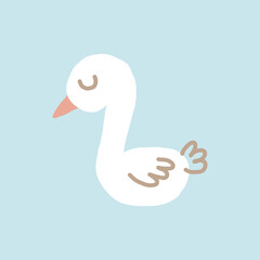 cute goose hand drawn. vector, minimalism, trending colors 2022. icon, sticker, print. children clipart, animal, bird.