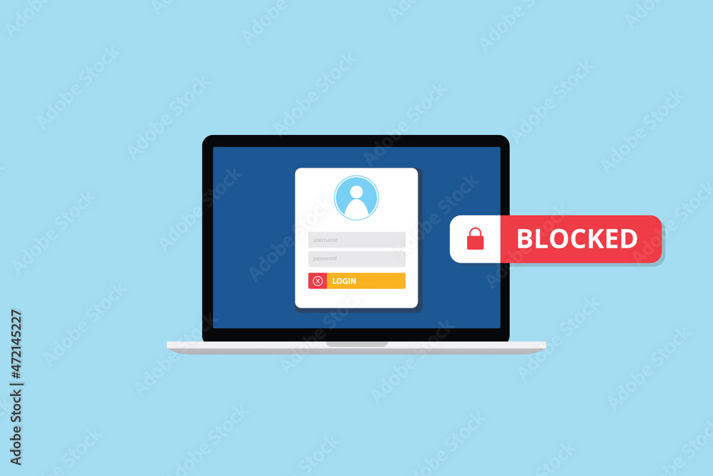 Poster blocked account concept with login or sign in problem on laptop form field with modern flat style
