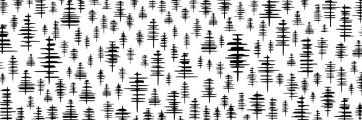 Christmas background of abstract trees, festive new year drawing,  black and white