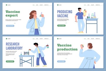 Set of web banners for science laboratory on research for production vaccine.