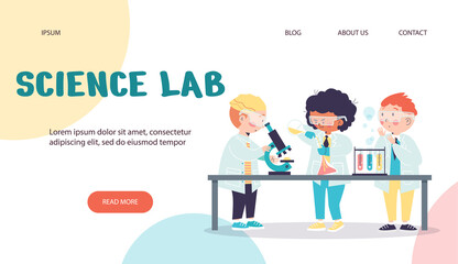 Kids doing science experiment in flat vector illustration isolated on white