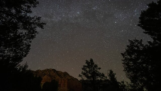 Time Lapse of Starry Night Sky Stars Milky Way in Sedona Arizona 